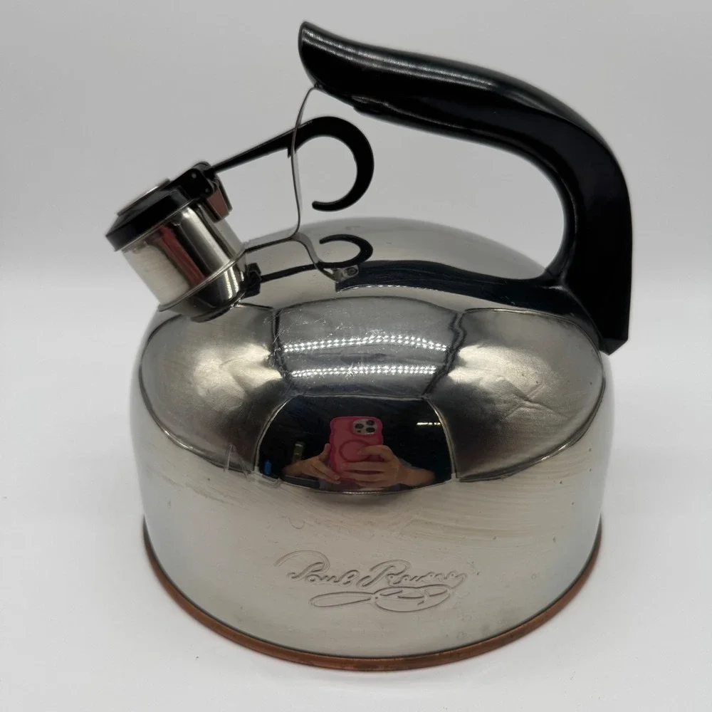Vintage Paul Revere Signature Tea Kettle Copper Bottom Whistling Stainless